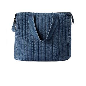 Quilted Denim Tote Bag in Blue